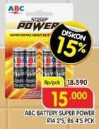 Promo Harga ABC Battery Super Power R14/C, R6/AA 2 pcs - Superindo