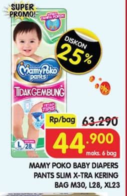 Promo Harga Mamy Poko Pants Xtra Kering Slim Tidak Gembung M30, L28, XL23 23 pcs - Superindo