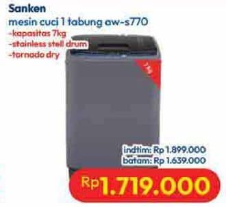Promo Harga Sanken AW-S770 Mesin Cuci 1 Tabung  - Hypermart