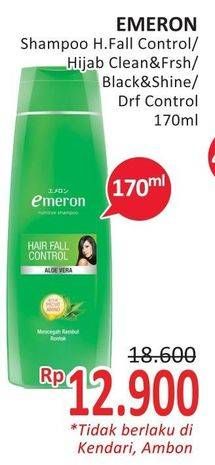Promo Harga EMERON Shampoo Hair Fall Control, Hijab Clean Fresh, Black Shine, Dandruff 170 ml - Alfamidi