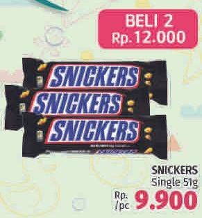 Promo Harga SNICKERS Chocolate per 2 pcs 51 gr - LotteMart