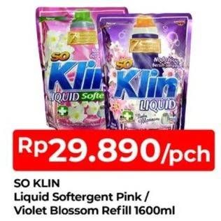 Promo Harga SO KLIN Liquid Detergent + Softergent Pink, + Anti Bacterial Violet Blossom 1600 ml - TIP TOP