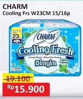 Promo Harga Charm Extra Comfort Cooling Fresh Wing 23cm 15 pcs - Alfamart