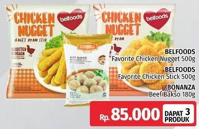 Promo Harga BELFOODS Favorite Chicken Nugget + Favorite Chicken Stick + BONANZA Beef Bakso  - LotteMart