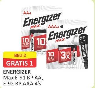 Promo Harga ENERGIZER MAX Battery E-91 BP AA, E-92 BP AAA per 2 pouch 4 pcs - Alfamart