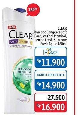 Promo Harga CLEAR Shampoo Complete Soft Care, Ice Cool Menthol, Lemon Fresh, Super Fresh Apple 160 ml - Alfamidi