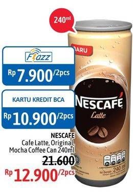 Promo Harga Nescafe Ready to Drink Coffee Latte, Original, Mocca Latte per 2 kaleng 240 ml - Alfamidi