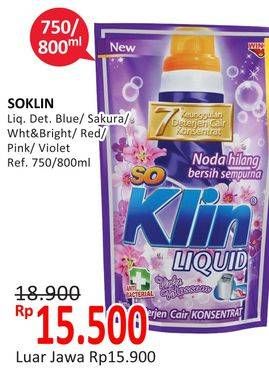 Promo Harga SO KLIN Liquid Detergent + Anti Bacterial Biru, + Anti Bacterial Red Perfume Collection, + Anti Bacterial Violet Blossom, Power Clean Action White Bright, + Softergent Pink, + Softergent Soft Sakura 750 ml - Alfamidi