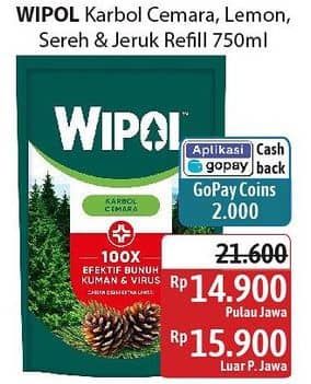 Promo Harga Wipol Karbol Wangi Cemara, Lemon, Sereh Jeruk 750 ml - Alfamidi