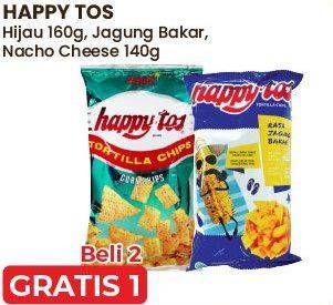 Promo Harga Happy Tos Tortilla Chips Hijau, Jagung Bakar/Roasted Corn, Nacho Cheese 140 gr - Alfamart