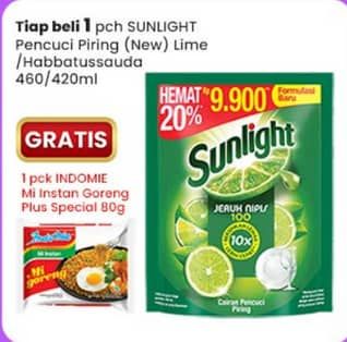 Promo Harga Sunlight Pencuci Piring Jeruk Nipis 100, Higienis Plus With Habbatussauda 420 ml - Indomaret