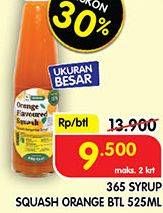 Promo Harga 365 Syrup Squash Orange 525 ml - Superindo