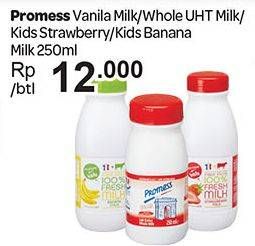 Promo Harga PROMESS Susu Cair Vanila, Whole UHT, Kids Strawberry, Kids Banana Milk 250 ml - Carrefour