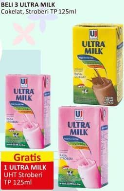 Promo Harga Ultra Milk Susu UHT Coklat, Stroberi 125 ml - Alfamart