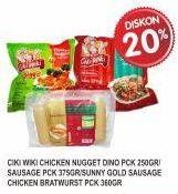 Promo Harga CIKI WIKI Chicken Nugget / Sausage / SUNNY GOLD Sausage Chicken Bratwurst  - Superindo