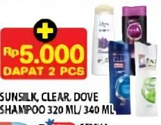 Promo Harga SUNSILK/CLEAR/DOVE Shampoo 320ml/340ml  - Hypermart