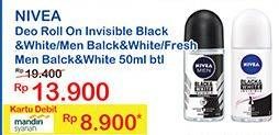 Promo Harga NIVEA Deo Roll On Invisible Black White, Fresh 50 ml - Indomaret