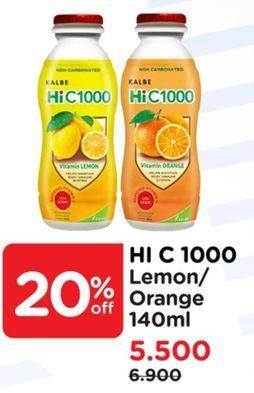 Promo Harga Hi C 1000 Real Non Carbonated Vitamin C Drink Lemon, Orange 140 ml - Watsons
