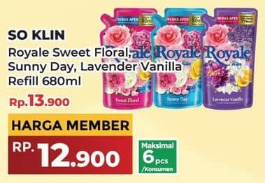 Promo Harga So Klin Royale Parfum Collection Sweet Floral, Sunny Day, Lavender Vanilla 800 ml - Yogya