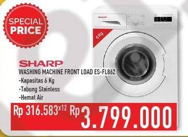 Promo Harga SHARP ES-FL862 | Washing Machine Front Load 6kg  - Hypermart