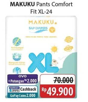 Promo Harga Makuku Comfort Fit Diapers Pants XL24 24 pcs - Alfamidi