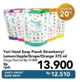Promo Harga YURI Hand Soap Strawberry, Lemon, Apple, Grape, Orange 375 ml - Carrefour