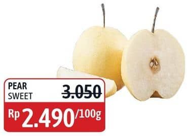 Pear Sweet per 100 gr Diskon 18%, Harga Promo Rp2.490, Harga Normal Rp3.050, Toko Tertentu