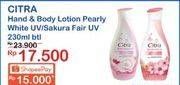 Promo Harga CITRA Hand & Body Lotion Pearly White UV Korean Pearl Mulberry, Sakura Fair UV Sakura Peach 230 ml - Indomaret