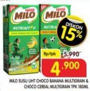 Promo Harga Milo Susu UHT Choco Banana Multigrain, Choco Cereal Multigrain 180 ml - Superindo