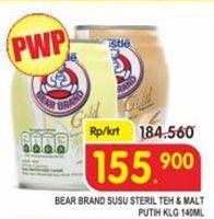Promo Harga BEAR BRAND Susu Steril Gold Teh Putih, Malt Putih per 24 kaleng 140 ml - Superindo