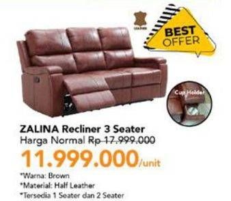 Promo Harga Zalina Recliner 3 Seater  - Carrefour