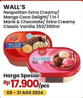 Promo Harga Walls Ice Cream Neopolitana, Mango Coco Delight, Marie Chocolate, Classic Vanilla 300 ml - Indomaret