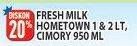 Promo Harga HOMETOWN Fresh Milk 1ltr,2ltr/CIMORY Fresh Milk 950ml  - Hypermart