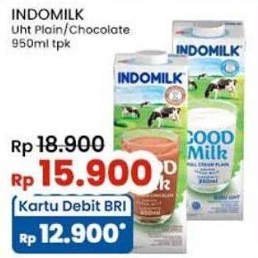 Promo Harga Indomilk Susu UHT Full Cream Plain, Cokelat 950 ml - Indomaret