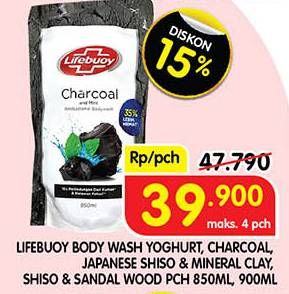 Promo Harga Lifebuoy Body Wash Yoghurt Care, Charcoal And Mint, Japanese Shiso Mineral Clay, Sandalwood 850 ml - Superindo