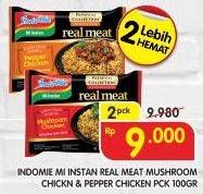 Promo Harga INDOMIE Real Meat Mushroom Chicken, Pepper Chicken per 2 pcs 100 gr - Superindo