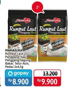 Promo Harga MAMASUKA Rumput Laut Panggang Original, BBQ, Jagung Bakar, Salted Egg, Pedas per 2 bungkus 4 gr - Alfamidi