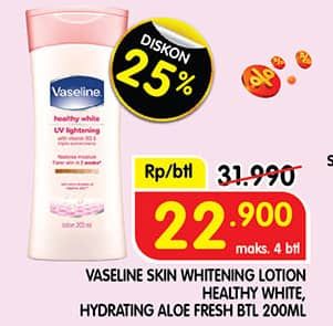 Promo Harga Vaseline Body Lotion UV Lightening, Aloe Fresh 200 ml - Superindo
