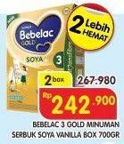 Promo Harga BEBELAC 3 Gold Soya Susu Pertumbuhan Vanila per 2 box 700 gr - Superindo