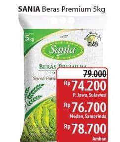 Promo Harga Sania Beras Premium 5000 gr - Alfamidi