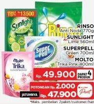 Rinso Detergent + Sunlight Pencuci Piring + Superpell Pembersih Lantai + Molto Trika