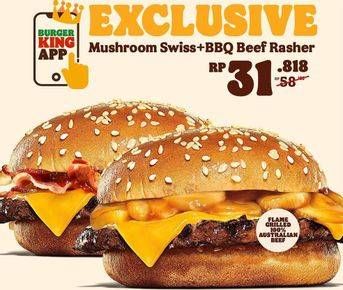 Promo Harga BURGER KING Burger Mushroom Swiss, BBQ Beef Rasher  - Burger King