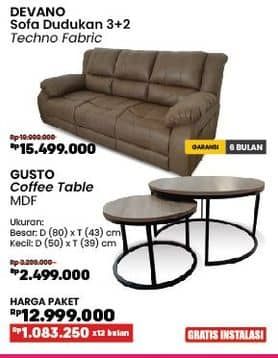 Promo Harga Courts New Devano Sof Dudukan 3 + 2 Fabric + Courts Gusto Coffee Table 2Pcs Mdf    - COURTS