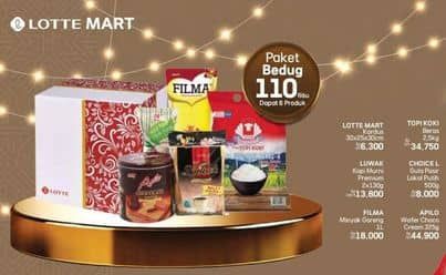 Harga Lottemart Kardus + Luwak Kopi Murni Premium + Filma Minyak Goreng + Topi Koki Beras + Choice L Gula Pasir + Apilo Wafer