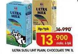 Promo Harga ULTRA MILK Susu UHT Chocolate, Plain 1000 ml - Superindo