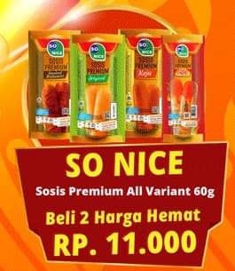 Promo Harga So Nice Sosis Siap Makan Premium All Variants 60 gr - Yogya