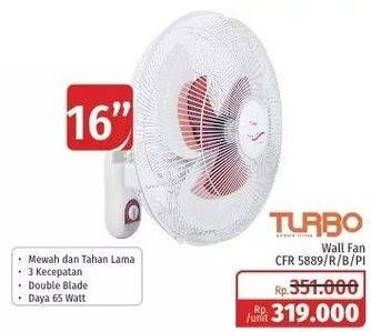 Promo Harga TURBO CFR-5889 | Wall Fan 15 inch  - Lotte Grosir