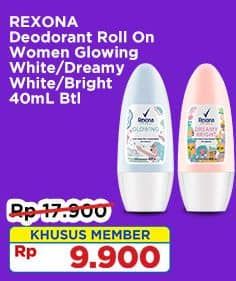 Promo Harga Rexona Deo Roll On Dreamy White, Glowing White 40 ml - Indomaret