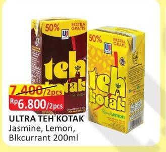 Promo Harga ULTRA Teh Kotak Jasmine, Lemon, Blackcurrant per 2 pcs 200 ml - Alfamart