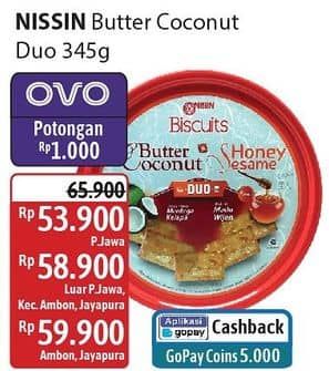 Promo Harga Nissin Biscuits Duo Butter Coconut Honey Sesame 345 gr - Alfamidi